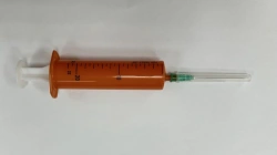 Single-use sterile three-detail injecting syringe "Luer" light-protective with nominal capacity of 20 ml with needle.