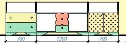 Set of furniture for playground mod.3 "Flowers". Size (w x d x h): 2600x420x770mm. (Furniture for kindergartens brand "Interior"