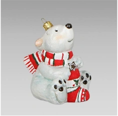 Handmade glass Christmas tree toy "Bear in a scarf"