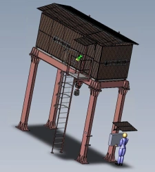 Metal trestle with rope mechanisms for manoeuvring emergency-repair gates - Prosyanskaya MHPS