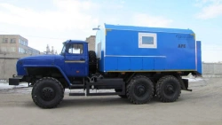 Repair and welding unit (ARS), UZST brand, type UZST01, modification 586C-12 on Ural 5557-74 chassis.