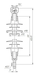 Suspension rod insulator with ribbed sheath made of organosilicon rubber PSPKr 120-25/0,95-GU