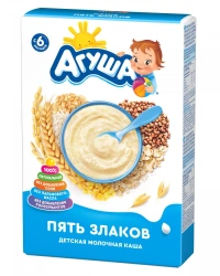 Dried milk porridge fast soluble of five cereals (wheat, rice, oats, buckwheat, corn) with prebiotic substances, t.zn.