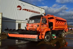 Combined road machine KDM-7881050 on the basis of a truck with a tipper body KAMAZ-53605 with a sand and salt spreading, floorin
