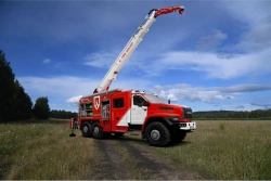 Fire tanker truck with mast ACM-(6,0-7,0)-?, type 5881T, modification 5881T9, on chassis Ural-4320-6951-70, 4320-6951-72, 4320-.