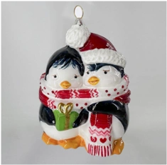 Handmade glass Christmas tree toy "Penguin Family"