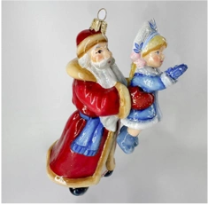 Handmade glass Christmas tree toy "Father Frost holding Snow Maiden"