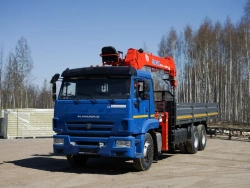 Special purpose vehicle with KMA type hydraulic loading crane on the basis of KAMAZ 65117 and its modifications 64K02N-U2