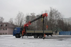 Special-purpose vehicle with hydraulic loading crane of MKMA type on the basis of KAMAZ 65117 and its modifications 64K16N-UM