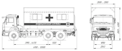 Medical service van on chassis of vehicles type 57563 of modification 57552Z on the basis of KAMAZ chassis of modification 65115