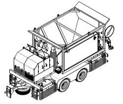 Machine for patching of asphalt-concrete paved roads using cube-shaped chips