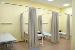 Curtain for physiotherapy rooms, examination rooms and hospital wards made of multilayer barrier fabric with polyurethane and/or