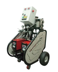 High pressure pneumatic machine for spraying two-component polymers with different ratio of components INTERSKOL