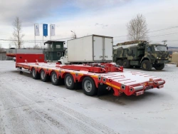 Semitrailer Politrans 9418-030. In design: metal platform with a loading platform, with ladders, with a flatbed in a pedestal.