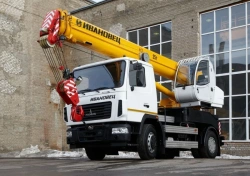 Truck crane KS-55744-1 and its modifications with the use of cabin U2.60.52.000 and its modifications produced by IMZ AUTO Ltd.