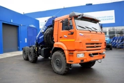 Crane-manipulator automobile (flatbed); Flatbed truck with CMU, UZST brand, type UZST03, modification 483B-36 on KAMAZ chassis.