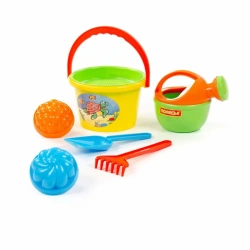 Set No. 204: medium bucket, strainer, trowel, rake, 2 moulds, small watering can No. 4, Article No. 4368