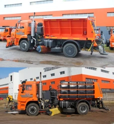 Vacuum sweeping machine MVP-50121-02, modifications MVP-50121-02-30 on KAMAZ 53605-37 chassis.
