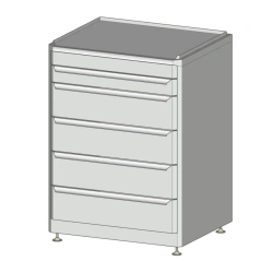 Tool cabinet with 5 drawers on adjustable supports with stainless steel worktop (WxHxH) 625x540x900 mm