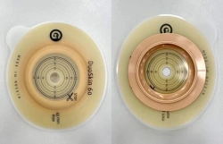 Rehabilitation device for stomical use in colostomies, ileostomies and urostomies: flat plate, convex plate.