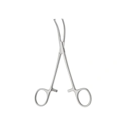 TZ-01-307-16 Clamp with cremalier for attaching surgical linen to peritoneum, curved, 160 mm