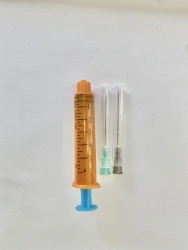 Injection syringes for single use, 3-part, sterile in version 5A "LuerLok" with UV protection.