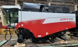 System of threshing combine harvester RSM-142 "ACROS-550" with installed cabin, threshing device, cis-grinding system, threshing