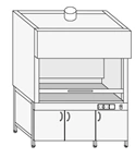 Metal fume cupboard with built-in drawers ??-5(m)