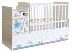 Polini kids Simple 1100 Baby cot Elephant on a ball, white, article number 0001442.9.1