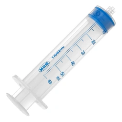 Single-use syringe, three-detail, with "Luer-lock" tip, nominal capacity 50 ml.