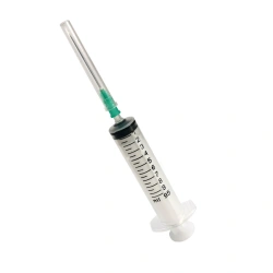 Single-use three-detail sterile injecting syringe with Luer tip, 9.5 ml capacity, with injection needle.