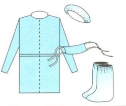 A set of surgeon's clothing made of nonwoven material disposable (non-sterile) according to TU 9398-004-34357587-2008 registrati