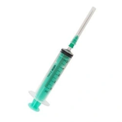 Single-use three-detail sterile injecting syringe with Luer tip, 10 ml capacity, with injection needle
