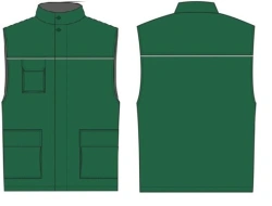 Men's insulated waistcoat for protection against general industrial pollution made of cotton-polyester fabrics with oil and wate