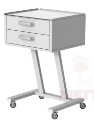 ??547-02-???(???-547-02) Mobile metal manipulation table for dentist, on wheels, with two drawers.