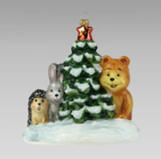 Handmade glass Christmas tree toy "Forest Dwellers at the Christmas Tree"