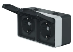 CADUCEUS ALING Protecta Double socket for open wiring, earthed with bridge jumpers with plastic base