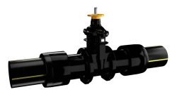 Rubberised wedge gate valve for gas supply 31vch23r1 with reinforced type coating, with polyethylene spigots Da 630 mm, n 630 mm