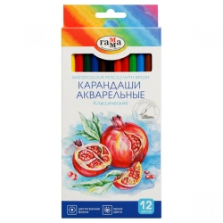 Watercolour pencils Gamma "Classic", 12 colours, hexagonal, sharpened, with a brush, cardboard. pack, Europod.