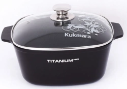 Cast aluminium 5,5L saucepan (with non-stick coating) TM Kukmara, with glass lid, "Titanium Pro" line