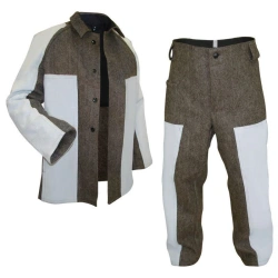 Men's suit model 185 against high temperatures and mechanical influences, of woollen cloth OP with leather overlays