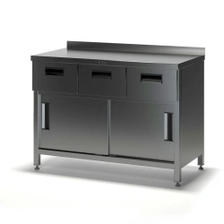 SGDK-2 pedestal table with doors and drawers (stainless steel), with board