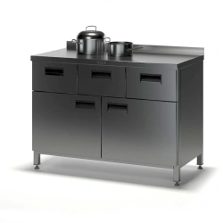 SGDR-2 pedestal table with doors and drawers (stainless steel), with sideboard