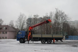 Special purpose vehicle with hydraulic loading crane of MKMA type on the basis of KAMAZ 65117 and its modifications 64K05N-UK