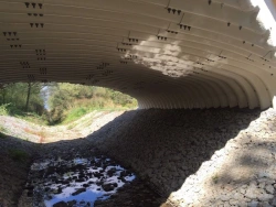 Road culvert pipes. Prefabricated metal corrugated structures with corrugation type 400x150