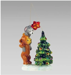Handmade glass Christmas tree toy "Bear and hare decorating the Christmas tree"