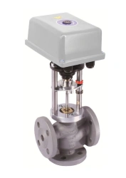Valves TRV-3 three-way regulating through-seat valves with electric actuator.