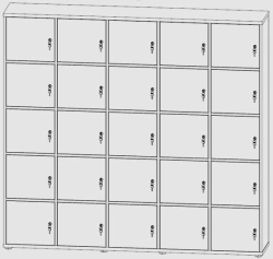 25-drawer locker (5x5 doors) with stopper and conventional lock, Art. No. EVL436