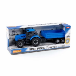Tractor "Progress" with inertial flatbed trailer (blue) (in a box), Item No. 91253