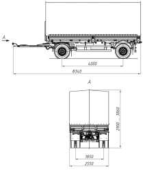 Biaxial cargo trailer 8465-03 with axles HJD13Y30S18-1840T16-060 with load capacity 12 tonnes